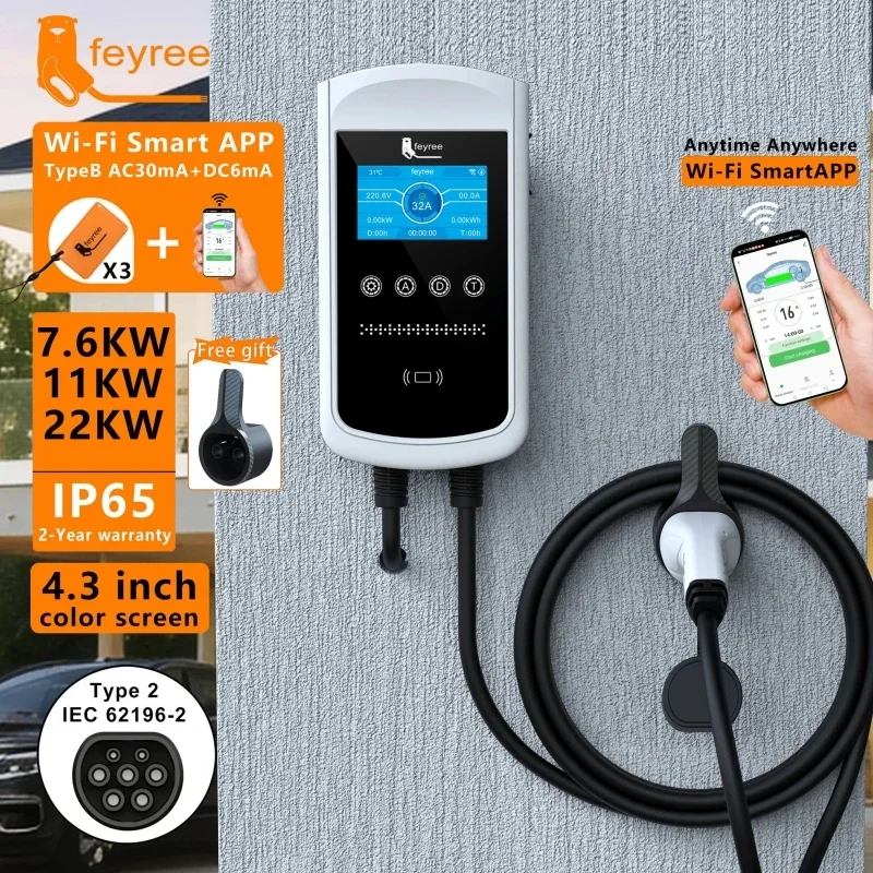 Home Ev Charger - Feyree Type2 EV Charger 32A 7.6KW
